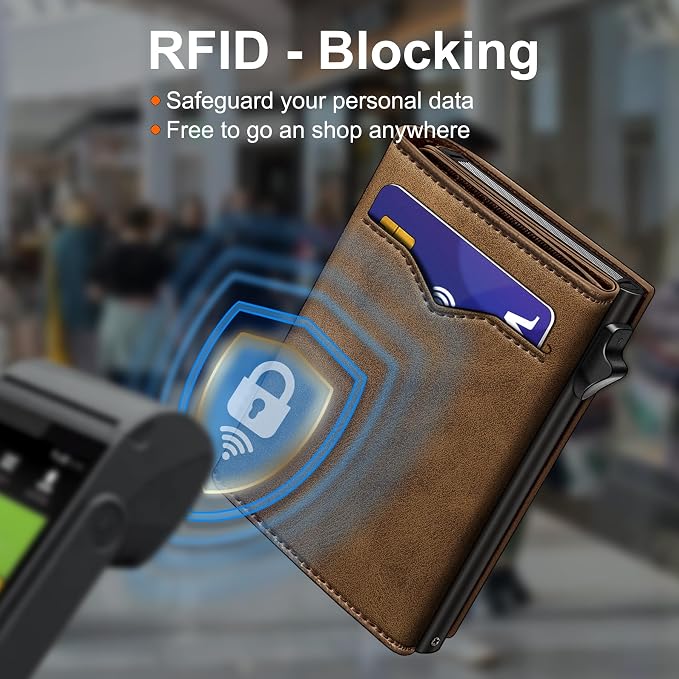 Wallet for Men,with Cash Pocket 2 ID Window 9-13 Cards,Metal Case Smart Slim Pop Up Credit Card Holder Flip with Magnetic Closure RFID Blocking Trifold wallet with Gift Box - Image 8