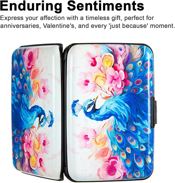 Credit Card Holder for Women Men RFID Blocking Wallet Small Business Metal Slim Mini Aluminum Hard Case (Watercolor Peacock) - Image 7