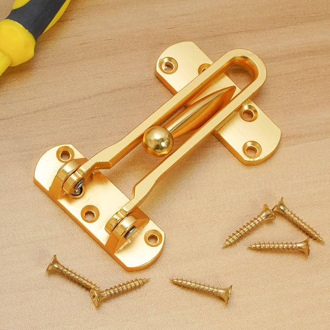 Topbuti Home Security Door Lock, 2 Pack Latch Guard Clasp Front Door Locks for Kids, Home Reinforcement Lock for Swing-in Doors, Hotel Door Latches, Thicken Solid Aluminium Alloy (Brass) - Image 4