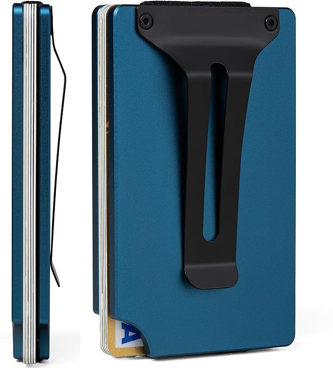 Slim Wallet for Men,RFID Blocking Minimalist Metal Wallet, Money Clip/Cash Holder, Front Pocket Aluminum Credit Card Holder, Ideal Gift for Men,Matt Dark Blue by Unknown