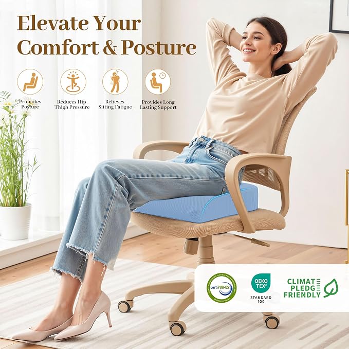 TranquilRelax Memory Foam Seat Cushion for Office Chair, 3-Inch, Light Blue | Medium-firm Support for Long Sitting, Washable Mesh Cover, Non-slip Base, Perfect for Car Seats & Short Drivers - Image 7