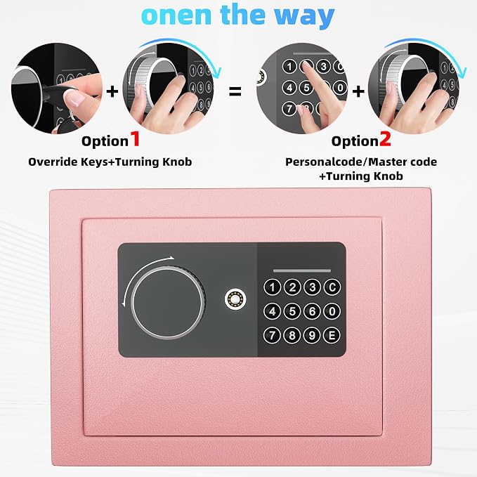 Digital Electronic Money Safe, Steel Security Lock Box with Keypad, Office Hotel Business Jewelry Gun Cash Safe, 0.23 Cubic Feet, 9.06" W x 6.69" D x 6.69" H（pink） - Image 3