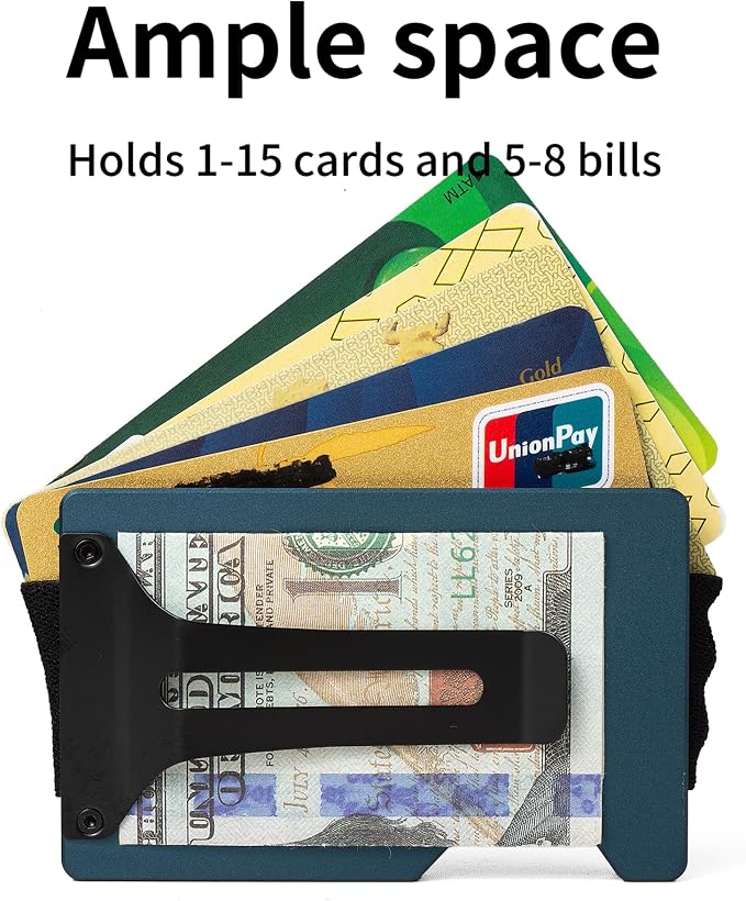 Minimalist Wallet for Men, Slim Metal RFID Blocking Wallet Credit Card Holder Money Clip & Cash Strap, Scratch-Resistant Holds 15 Cards,Ideal Gift for Men | Matte Navy - Image 4