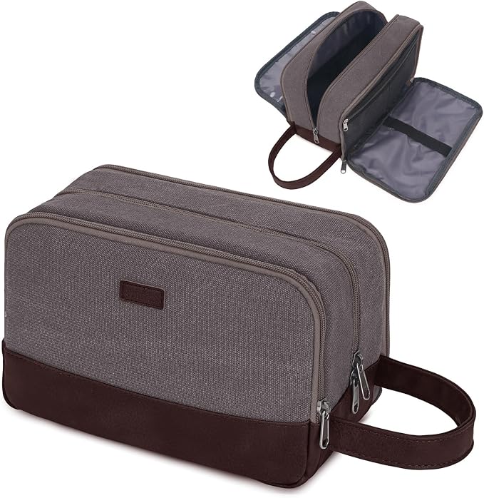 WANDF Travel Toiletry Bag for Men, Canvas Shaving Dopp Kit | Wet Separation, Water-Resistant Fabric, Travel Bag for Toiletries, Shaving Accessories, Weekend Trips by WANDF