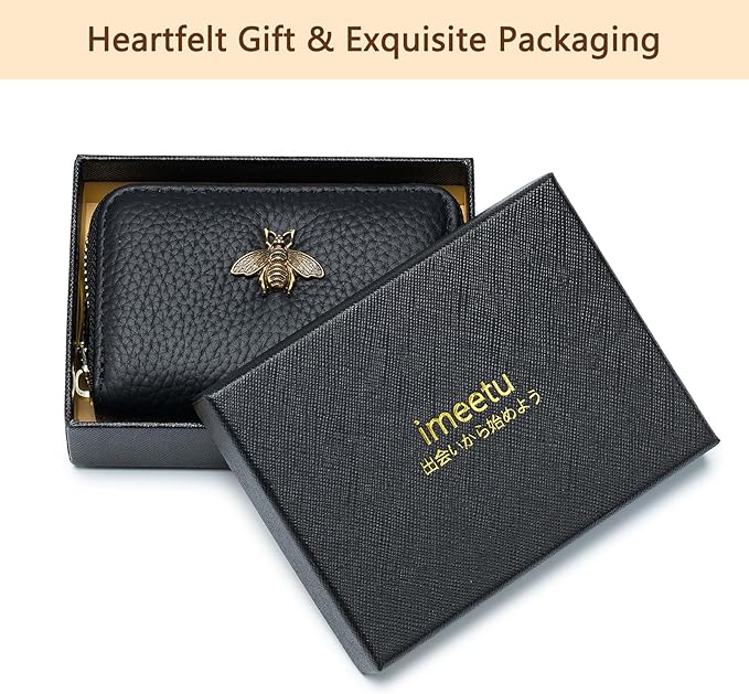 imeetu RFID Credit Card Holder, Small Card Wallet Women, Leather Card Case | Genuine Leather Women's Card & id Cases, Change Coin Purse with Zipper Keychain id Window, 20 Colors & 3 Styles, Daily, Gifts - Image 3