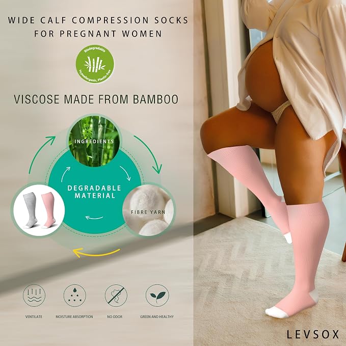 LEVSOX Wide Calf Compression Socks for Women&Men Plus Size 15-20mmHg Knee High Large Support Stockings for Circulation - Image 2