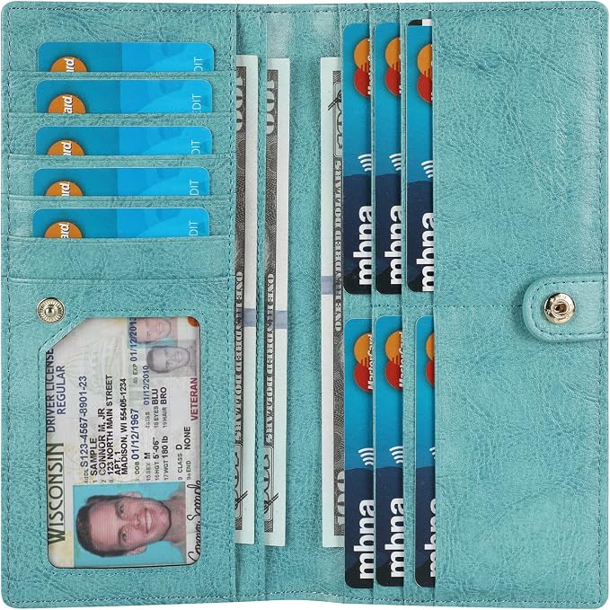 Ultra Slim Thin Leather Women Wallet RFID Blocking Credit Card Holder Bifold Long Ladies Billfold by Lavemi