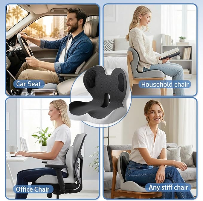 Seat Cushion,Memory Foam Chair Cushion for Office and Car,Ergonomic Coccyx Seat Cushion for Tailbone,Sciatic Nerve,Lower Back Pressure Relief,Lumbar Support Pilow for Office,Car,Truck,Desk Chair - Image 8