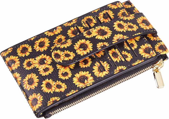 Chelmon Women's RFID Slim Card Holder Wallet | Thin Bifold Multi Card Case with Zipper Coin Pocket Purse for Women(Sunflower) - Image 5