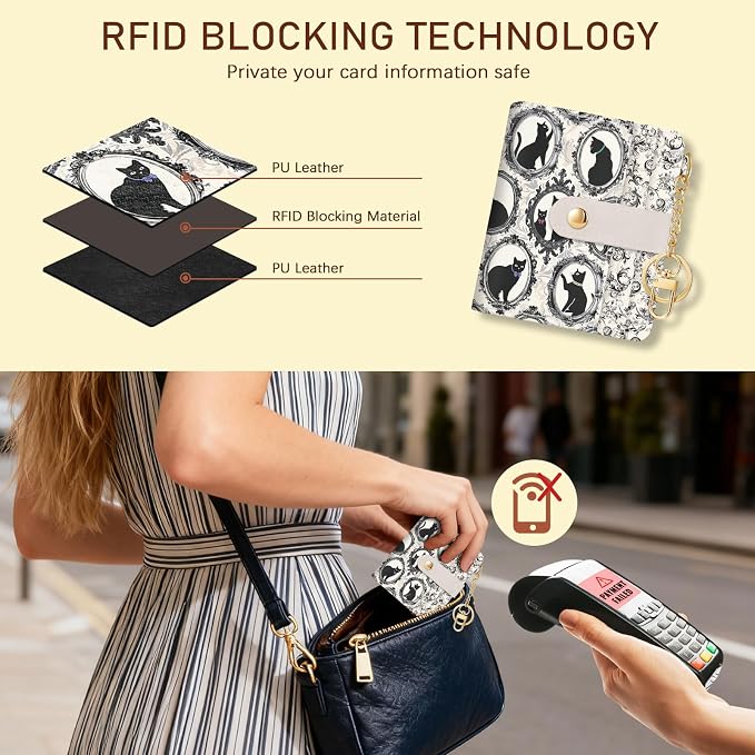 Jogjam Vintage Black Cats Rfid Women Wallet, Small Slim Credit Card Holder | PU Leather Bifold Cash Zipper Coin Pocket ID Window, for Female Ladies Teen Girls Girly Gifts - Image 3