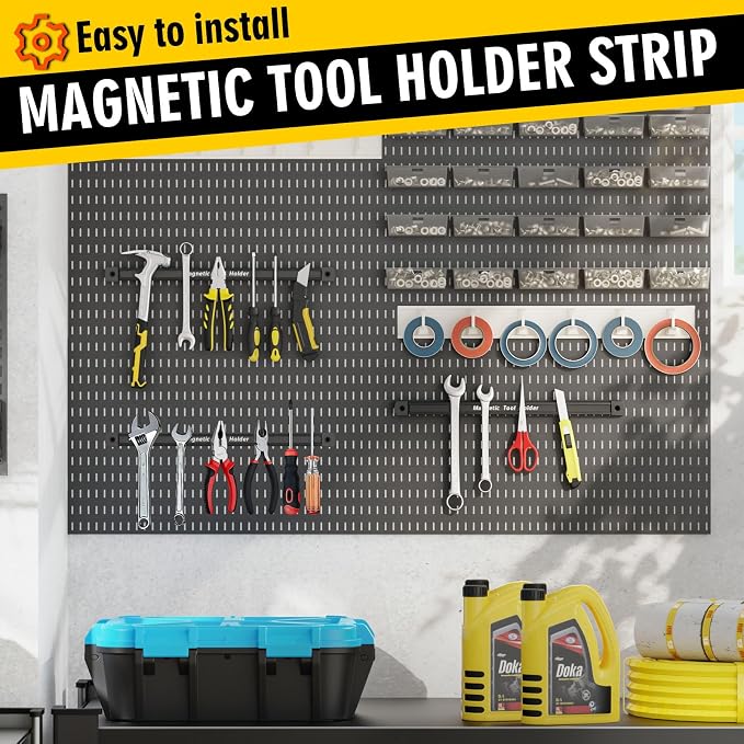 Double Sided Magnetic Tool Holder, 12 Inch Magnetic Tool Bar, Heavy Duty Wall Mount Strip with Ultra Strong Magnet for Garage, Workshop, Jobsite, Shed and Kitchen (2 Pack) - Image 9