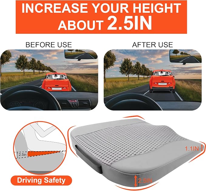 Lofty Aim Car Seat Cushion, Memory Foam Car Seat Cushions for Long Driving | Comfy Car Seat Pillow for Pain Relief, Driver Seat Cushion Adds Height, Butt Cushion for Car, Office Chair, 4D Mesh Gray - Image 3