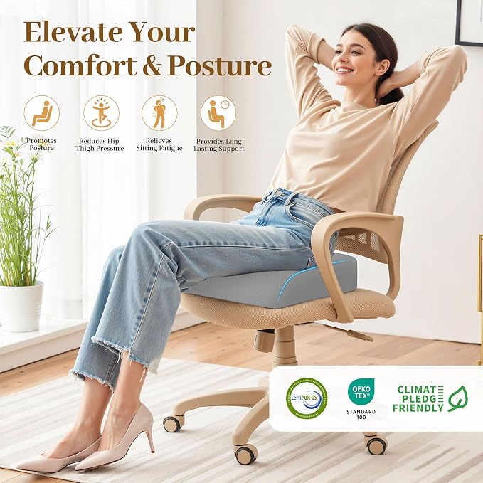 TranquilRelax Memory Foam Seat Cushion for Office Chair, 3-Inch, Light Gray | Medium-firm Support for Long Sitting, Washable Mesh Cover, Non-slip Base, Perfect for Car Seats & Short Drivers - Image 7