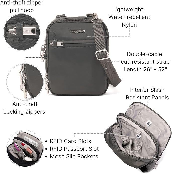 Baggallini Securtex® Anti-theft Mini Everything Crossbody Bag, 6.3"x8.25" Rfid, Locking Zippers & Cut-resistant Strap - Image 3