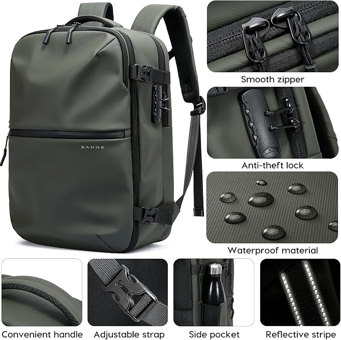 BANGE Travel Backpack with Vacuum Pocket and TSA lock version can hold 15.6 inch Laptop suitable Overnight Flight Approved Anti-theft Bag - Image 5