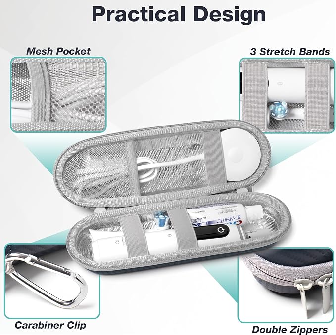 Nincha Hard Shell Electric Toothbrush Case - for Oral-B iO/Pro/Smart Series, Philips Sonicare Electric Toothbrush, Bigger Size Travel Case Fits all Powered Toothbrushes and Accessories Grey - Image 3