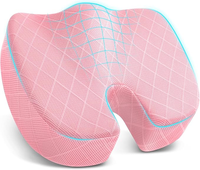 Seat Cushion, Memory Foam Office Chair Cushion - Pink, XXX-Large | for Car Seat, Airplane, Desk Chair - Sciatica & Hip & Coccyx Pain Relief Cushion for Long Sitting Office Workers, Car Drivers by TushGuardSeatCushonsPillows