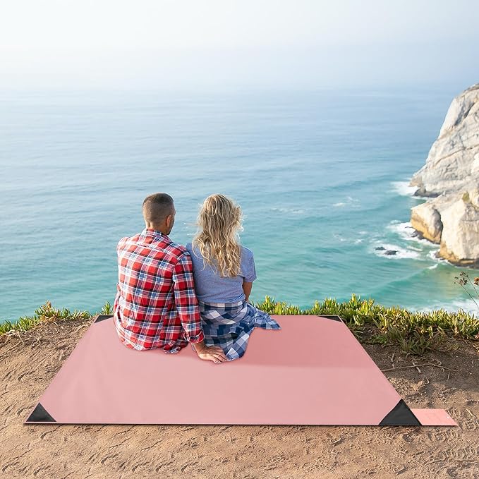 Odoland Sandproof Beach Blanket, Waterproof Portable Mat with Carry Pouch | 63“x43” Quick Drying & Foldable Lightweight Sand Free Beach Mat Tarp for Hiking, Camping, Travel, Pink - Image 6