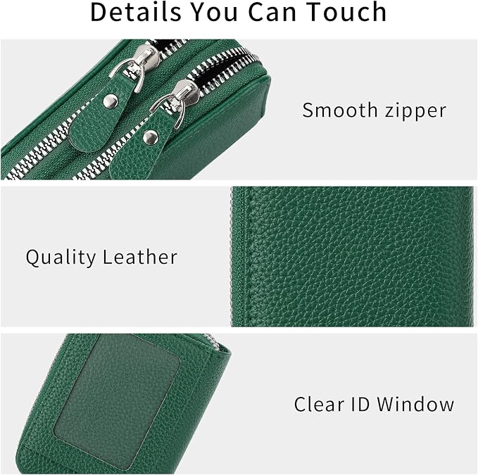 RNIEGA Credit Card Holder Wallet RFID Blocking Leather Small Wallet for Women Double Zipper Wallet with ID Window - Image 4