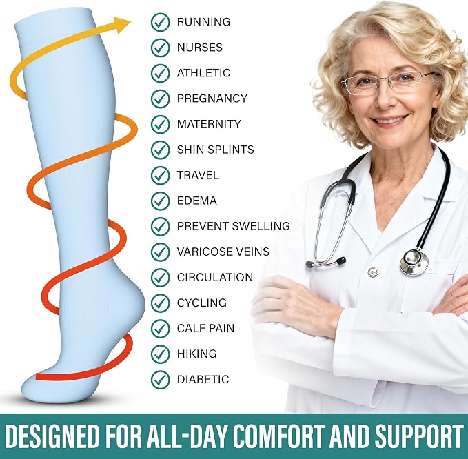 Acture 6 Pack Compression Socks for Women and Men - Knee High for Medical, Running, Nurses, Travel - Image 7