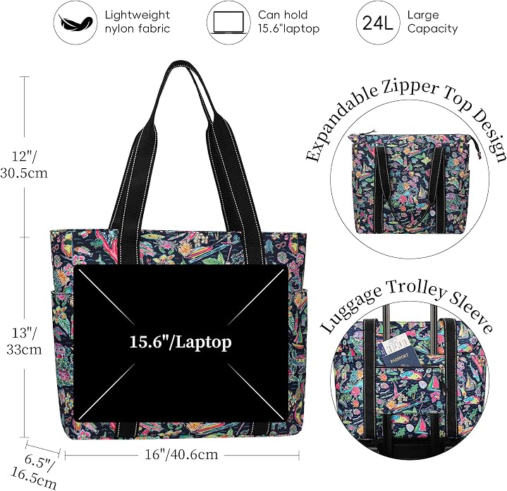 Tote Bag for Women with Laptop Compartment & Cup Holder,Nylon Bag for Work,Travel,Gym,Beach,Teacher,Nurse,School,Mom - Image 3