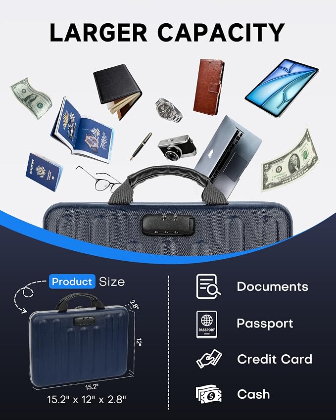 DOZAWA Fireproof Document Box, Waterproof Hard File Organizer with Lock | UL-94 VTM-0 certified 8-layer document box withstands up to 5200°F, featuring waterproof zippers, DeepBlue - Image 4