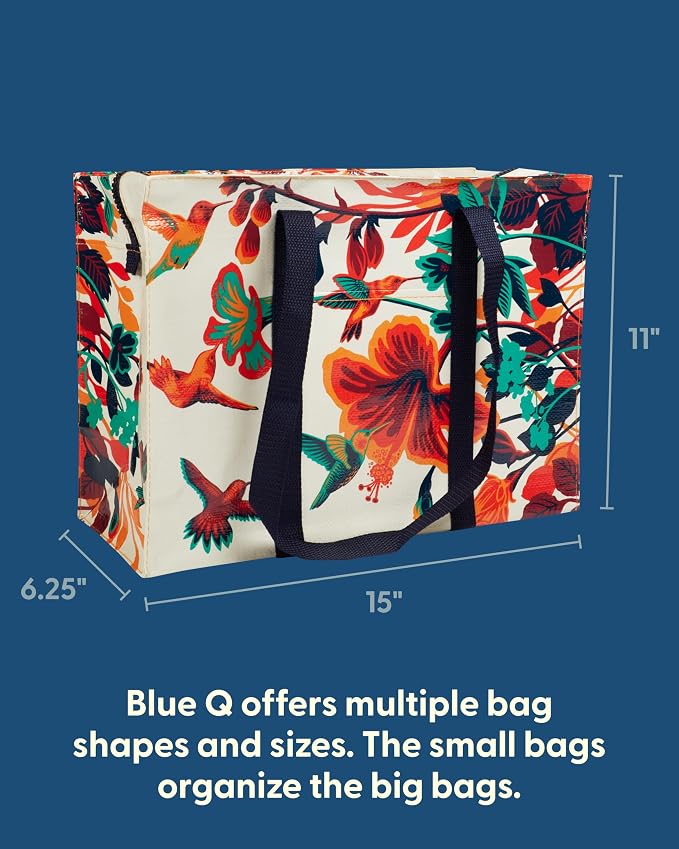Blue Q Reusable Shoulder Tote Bag – Carry Everywhere Bag with a Hefty Zipper, Durable, Fun Design, 95% Recycled Material - Image 2