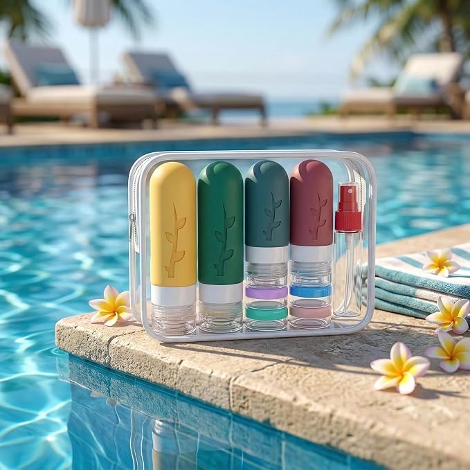 DEPOZA Travel Bottles Kit (16 Pack) - TSA Approved, Leak Proof Silicone Squeezable Containers for Toiletries. Complete Set with Jars, Sprayers & Bag (Wine Red) - Image 7
