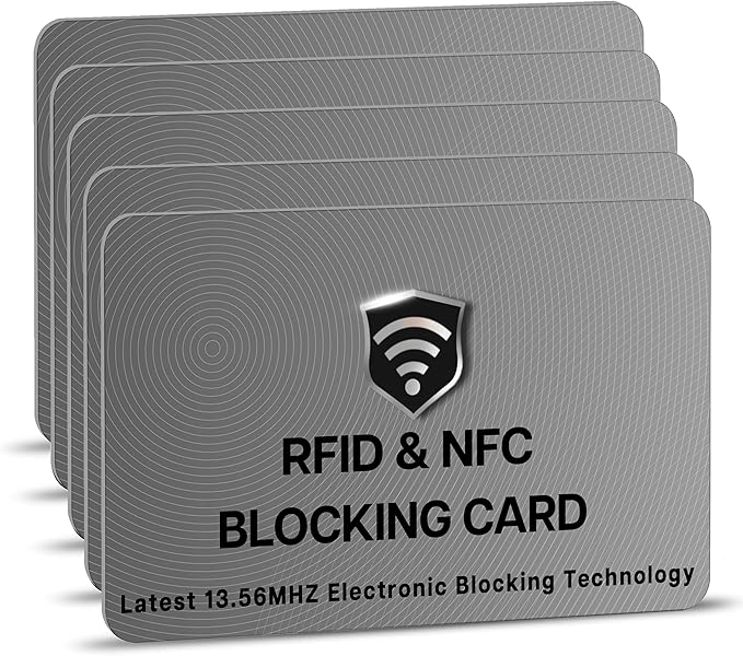 SaiTech IT 5 Pack RFID Blocking Card for Credit Debit ID Card, Grey | Slim Anti-Theft Contactless NFC RFID Blocker Protector, Easily Fit into Wallet and Purse, for Men & Women by SaiTechIT