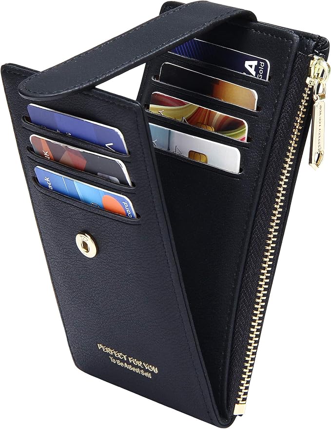 Badiya Slim Women Wallet RFID Blocking Bifold Compact 9 Card Slots Holder Wallets Soft Leather with Zipper Coin Pocket 2 ID Window - Image 8