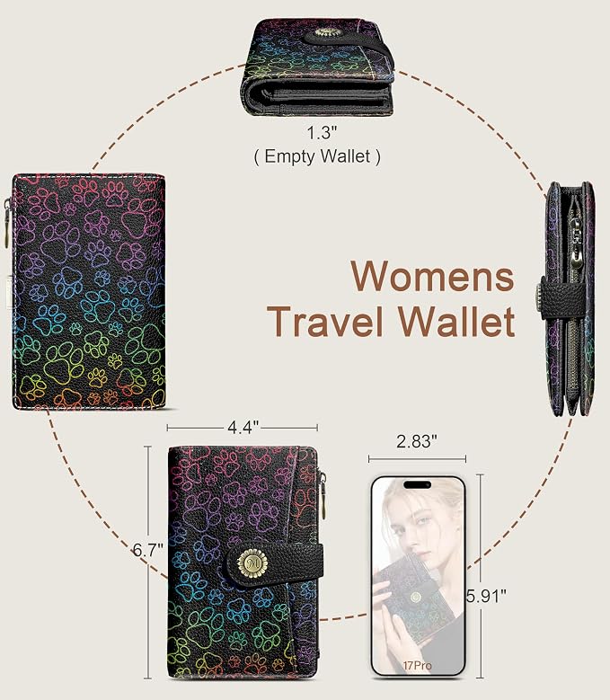 Dog Paw Wallet Women RFID, Cute Passport Holder Credit Card Holder | 6.7" x 4.4" x 1.3" Bifold, Travel billfold, Zipper Pocket, PU Leather, Clutch, Purse, ID Window, Pen Holder, Gift Ladies Girl - Image 5