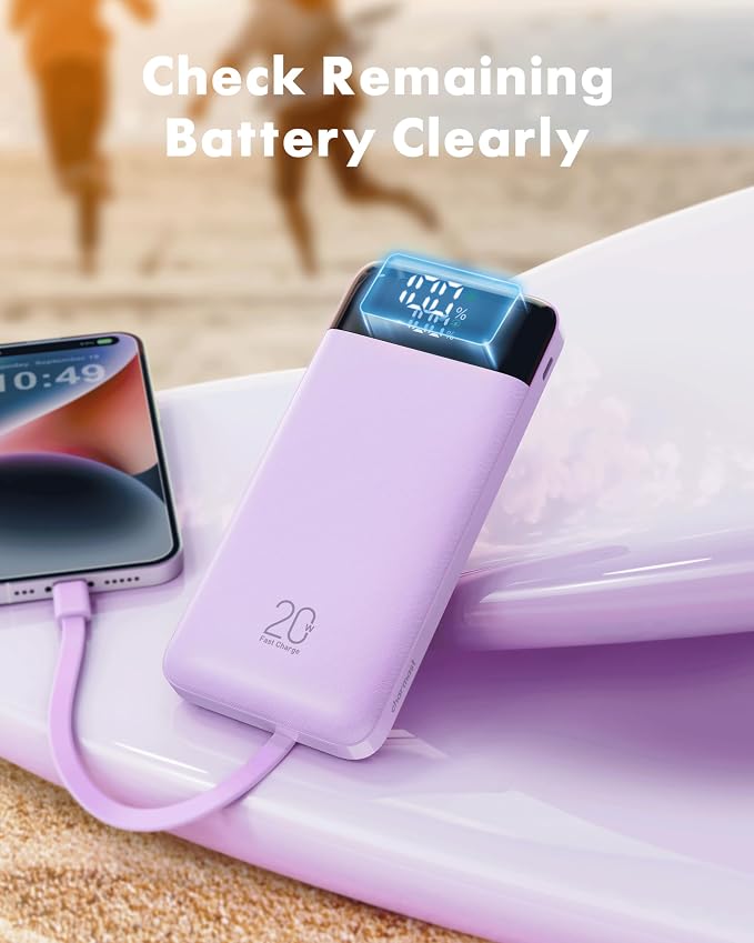 charmast Portable Charger Built-in Cables, 20000mAh Power Bank 6-Output | Travel Fast Charging Battery Pack for iPhone 17/16/15 Samsung Android, Flight-Approved, Multi-Device, USB-C & USB-A, LED % - Image 8