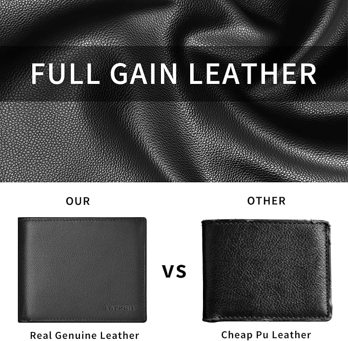 Mens Wallet - Genuine Leather Bifold RFID Blocking Slim Front Pocket Large Capacity with 10 Card Slots, 2 ID Windows & 2 Cash Pockets - Heavy Duty Stitched Gift for Men (Black) - Image 2