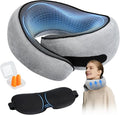 Travel Neck Pillow for Airplane with Eye Mask and Ear Plugs for Sleeping | Head and Chin Support, Ergonomic Memory Foam with Silky-Smooth Washable Cover for Flights, Road Trips & Office Naps by SYNNADIRECT