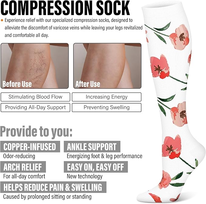 WITHYOU 3 Pairs Compression Socks for Women & Men 15-20 mmHg,Best Support for Nurses Running Hiking - Image 6