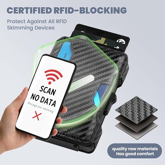 Wallet for Men, RFID Blocking Slim Mens Wallet with Money Clip | Minimalist Pop Up Card Case, ID Window, 9-11 Cards, Bifold Leather Front Pocket Wallet with Gift Box (Black-Carbon Fiber) - Image 5