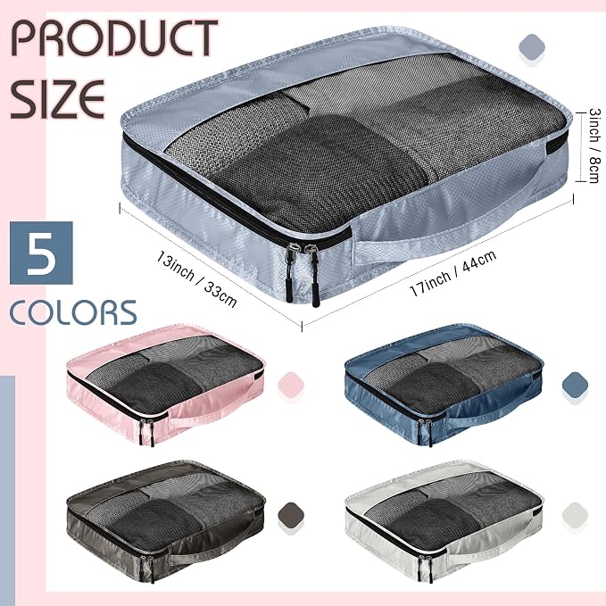 5 Pcs Packing Cubes for Suitcase Large Travel Cubes Carry on Luggage Organizer Bags for Clothes Accessories(L,Morandi) - Image 2