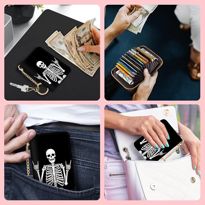 Blusabaca RFID Credit Card Holder Small Women Travel Wallet, Skull Skeleton | Removable Keychain, Case with Zipper, Vegan PU Leather, Cash Coin Pocket, Business Accordion Purse, Ladies Female Gift - Image 6