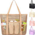 Fammart Mesh Beach Bag for Women, Summer Straw Tote Hobo Pool Bags with Zipper Pocket, Travel Vacation Cruise Essentials 2026 by Fammart