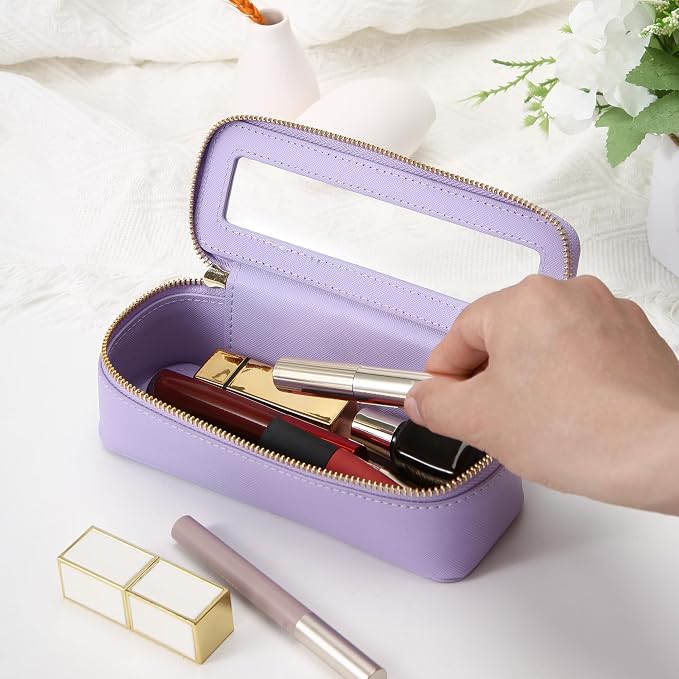 Aveniee Clear Makeup Brush Bag, Slim Brush Holder Cosmetic Case, Small Travel Toiletry Bag for Women, Thin Make up Bags with Dual Zipper, Cute Travel Essentials Srorage Bag.Lilac - Image 6