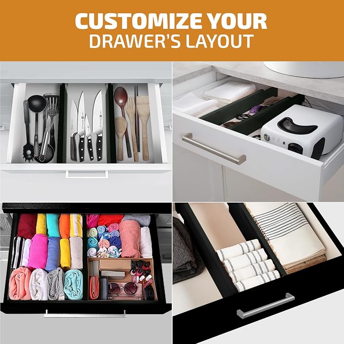 4-Pack Drawer Dividers 2.6-Inch High Dresser Organizer 16 to 22 Inch, Black | Bamboo, Spring Loaded, No Tools Needed, Fits Wide Drawers for Socks, Clothes, Utensils, Bedroom, Bathroom, Kitchen, Office - Image 6