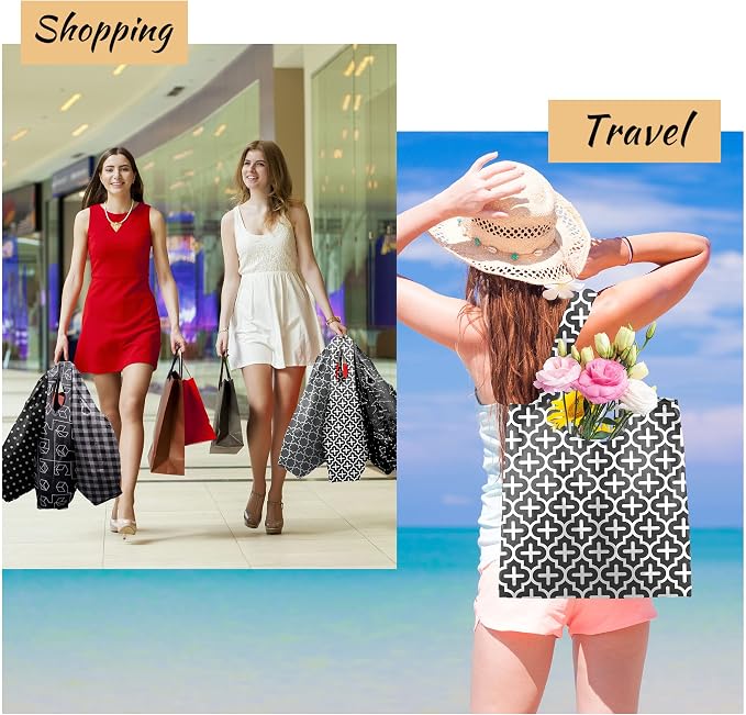 BeeGreen Reusable Shopping Bags for Groceries Reusable Gifts Bag - Grocery Bags Foldable 6 Pack Cute Holiday Cloth Bags With Handles - Large Tote Bag Bulk Heavy Duty Polyester Washable Geometry - Image 7