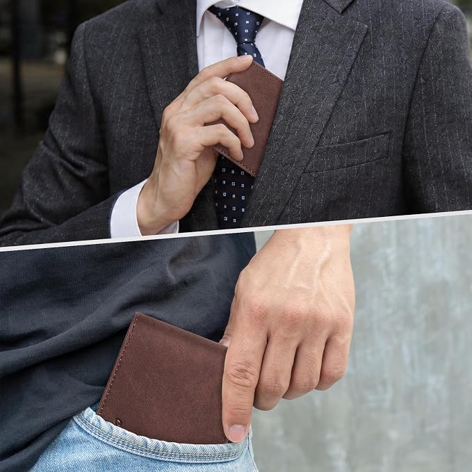 Chelmon Slim Wallet for Men ID Window with RFID Blocking Front Pocket Bifold Minimalist Bussiness Card Holder Gift for Men, Vintage Brown - Image 6
