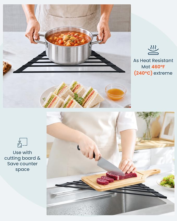 Ohuhu Corner Sink Caddy, Sponge Holder for Kitchen Sink Organizer - Silicone Wrapped Steel Anti Slip Rust Triangle Over the Sink Roll-UP Dish Drying Rack for Sink Corner Kitchen Sink Accessories - Image 7