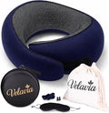 Travel Neck Pillow,Ergonomic 360° Memory Foam Support for Head, Neck. Adjustable for Long Flights. Soft &Washable Cover, EVA Box, 3D Eye Mask, Earplugs, Hair Tie & Luxury Bag (Dark Blue) by YourfavoriteTravelpillow