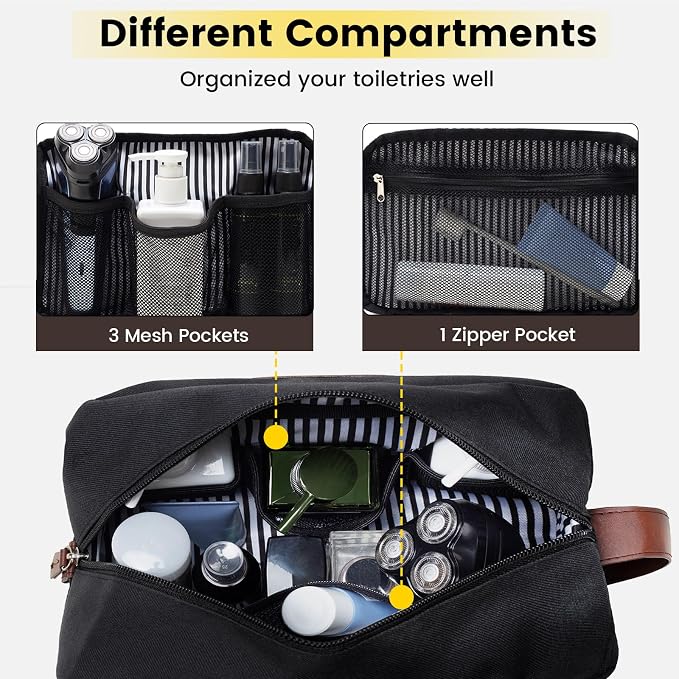 Vorspack Water Resistant Travel Toiletry Bag for Men Women - Black | Travel Bag for Toiletries, Large Capacity, Organized Compartment, Suitable for Shaving Grooming Accessories, Gifts for Men - Image 3