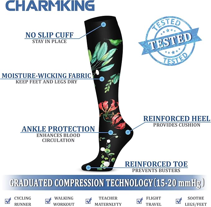 CHARMKING Compression Socks for Women & Men Circulation (3 Pairs) 15-20 mmHg is Best Support for Athletic Running Cycling - Image 4