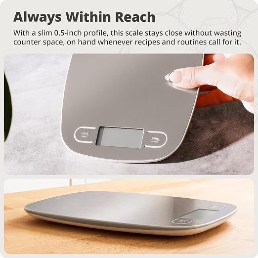 Greater Goods Food Scale, Slim & Compact, 1g Precision (Stainless Steel) | Digital Kitchen Scale for Cooking, Meal Prep & Portion Control, Tare, Auto Shut-Off, g/oz/lb/ml Conversion & Calorie Tracking - Image 2