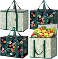 BALEINE 4Pk Insulated Reusable Grocery Bags, Collapsible Cooler Bag for Groceries, Heavy Duty Large Insulated Bag (16''x9''x13'', Blossom Season & Antique Foliage) by BALEINE