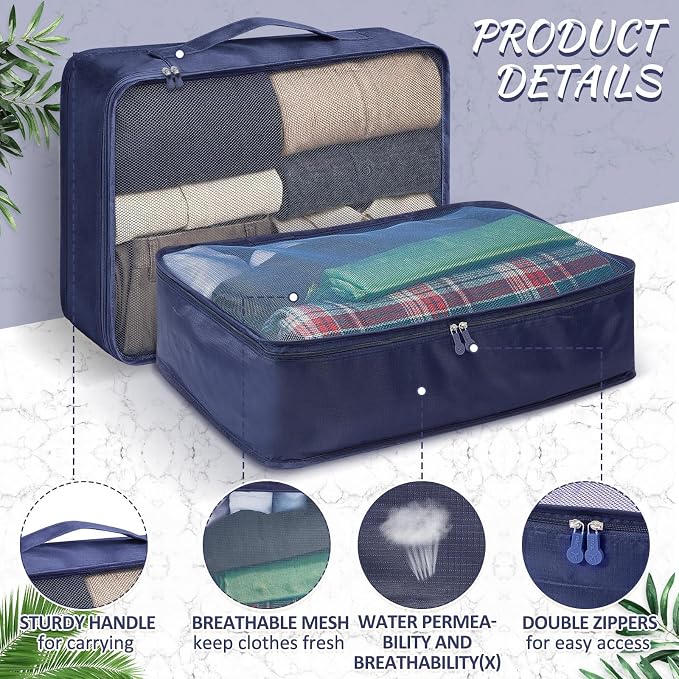 Silkfly 8 Pcs XL Packing Cube for Travel Luggage,Simple,Navy Blue | 17.7 x 13 x 4.7, Same Size, Navy Blue Suitcase Storage Organizer Set, Reusable Mesh Clothes Cube for Hiking Camp Family - Image 4